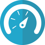 A white-colored depiction of a gauge, similar to the gas gauge of a vehicle, on top of a two-toned blue circle. Logo symbolizes how the Center is gauging its performance through various metrics.